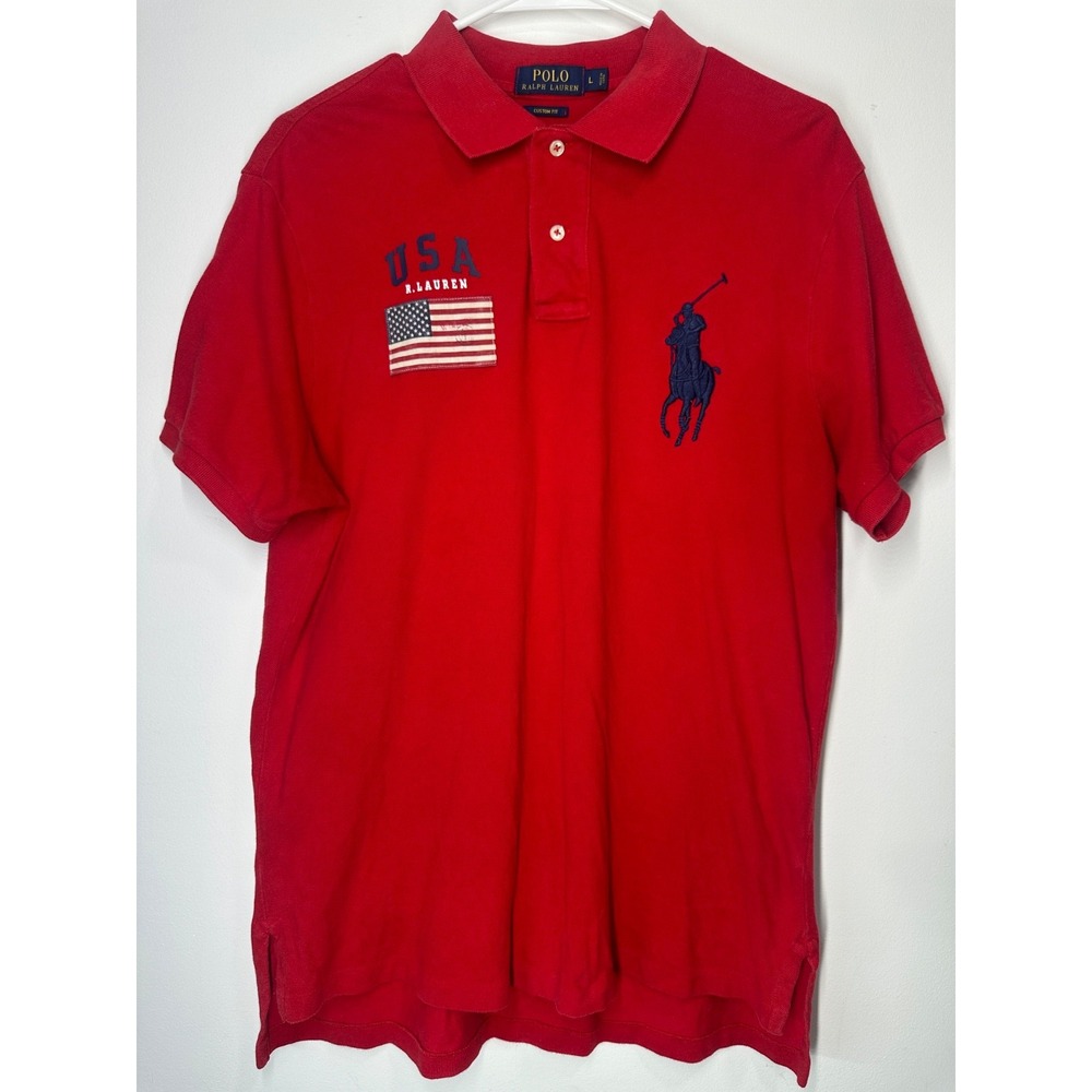 Polo Ralph Lauren Shirt Men's Large‎ Red Big Pony USA United States